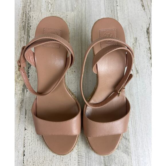 Tory Burch Womens 8 Landon Pink Espadrille Wedge Ankle Buckle Sandals designer - Picture 3 of 10